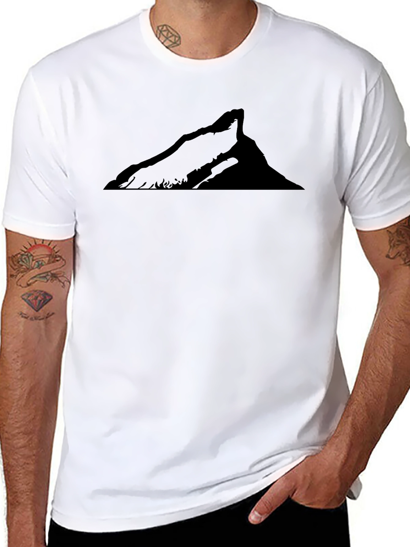Mountain Silhouette Graphic Tee - Black Cotton Casual Shirt