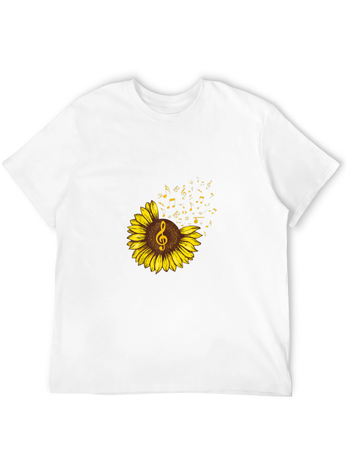 Sunflower Music Note Graphic Tee - Black Cotton Shirt