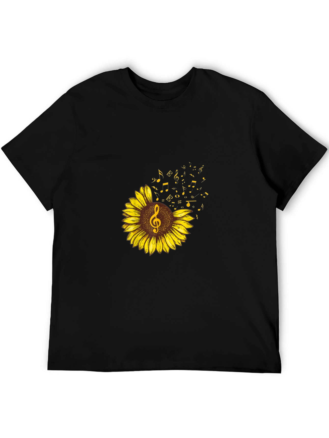 Sunflower Music Note Graphic Tee - Black Cotton Shirt