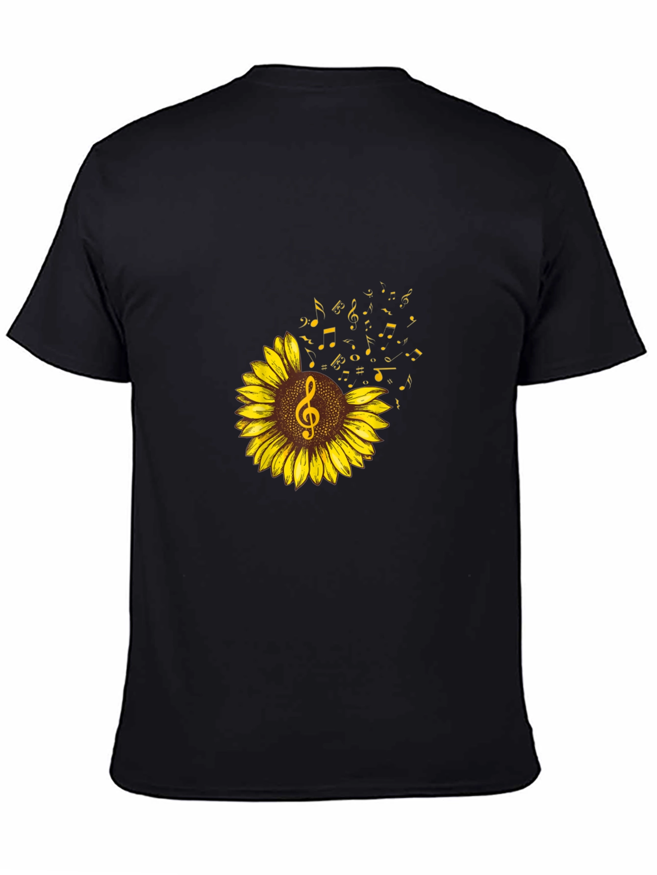 Sunflower Music Note Graphic Tee - Black Cotton Shirt