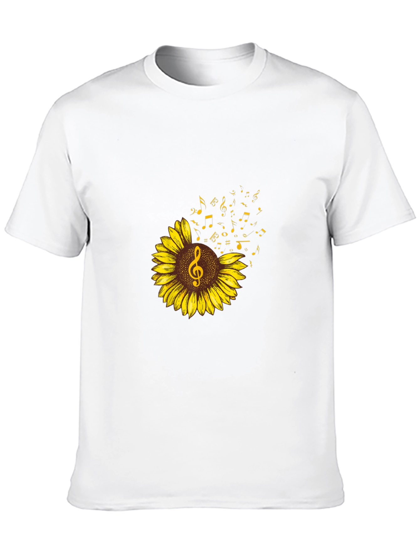 Sunflower Music Note Graphic Tee - Black Cotton Shirt