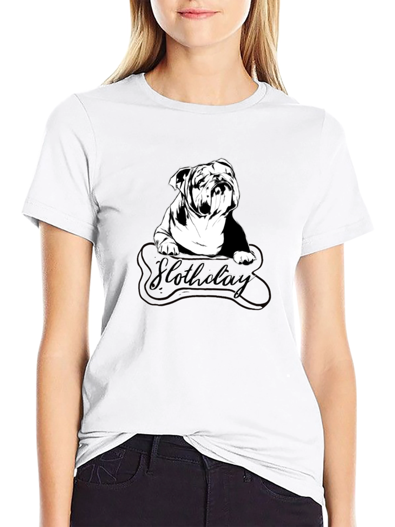 Bulldog Slothdolay Graphic Black T-Shirt