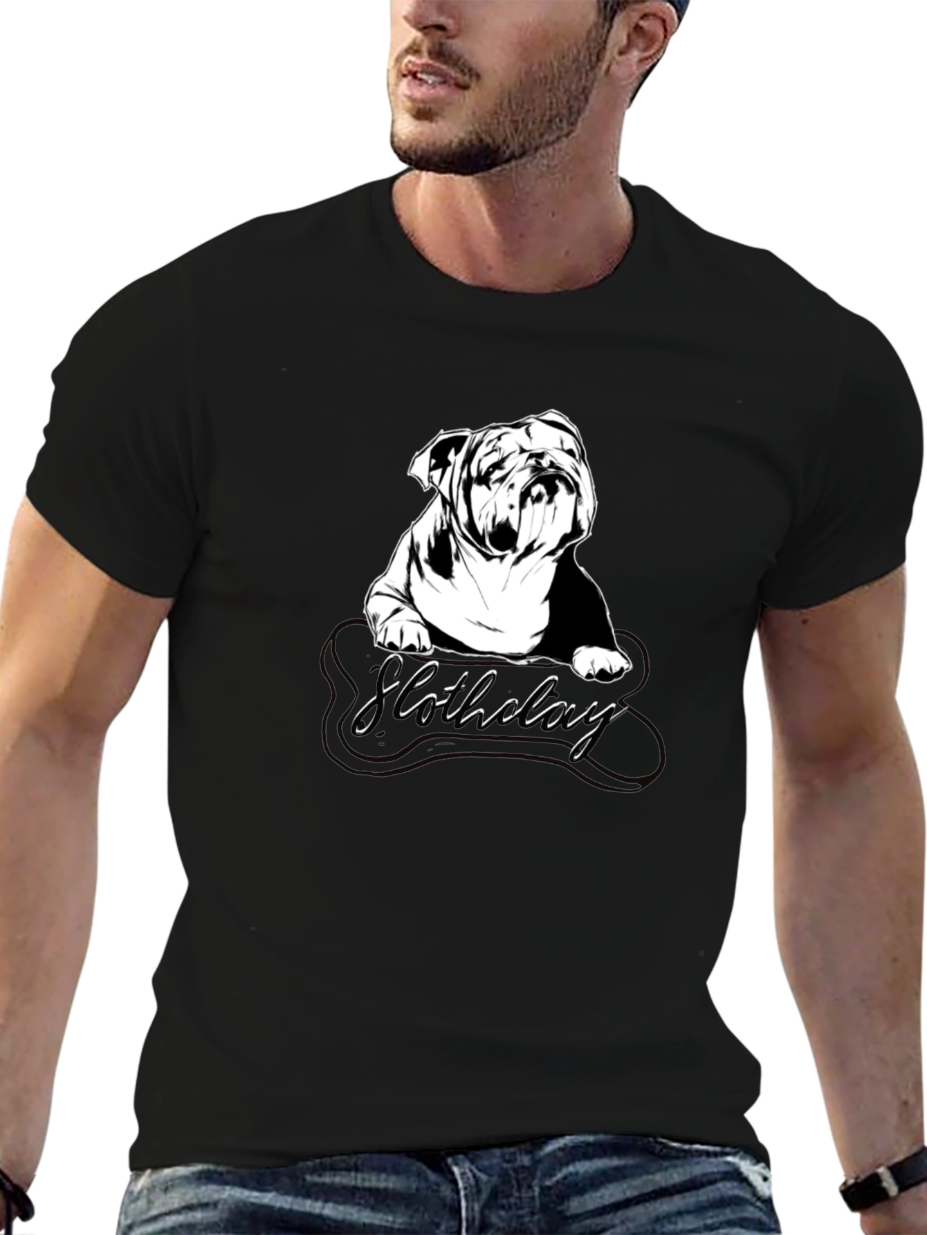 Bulldog Slothdolay Graphic Black T-Shirt