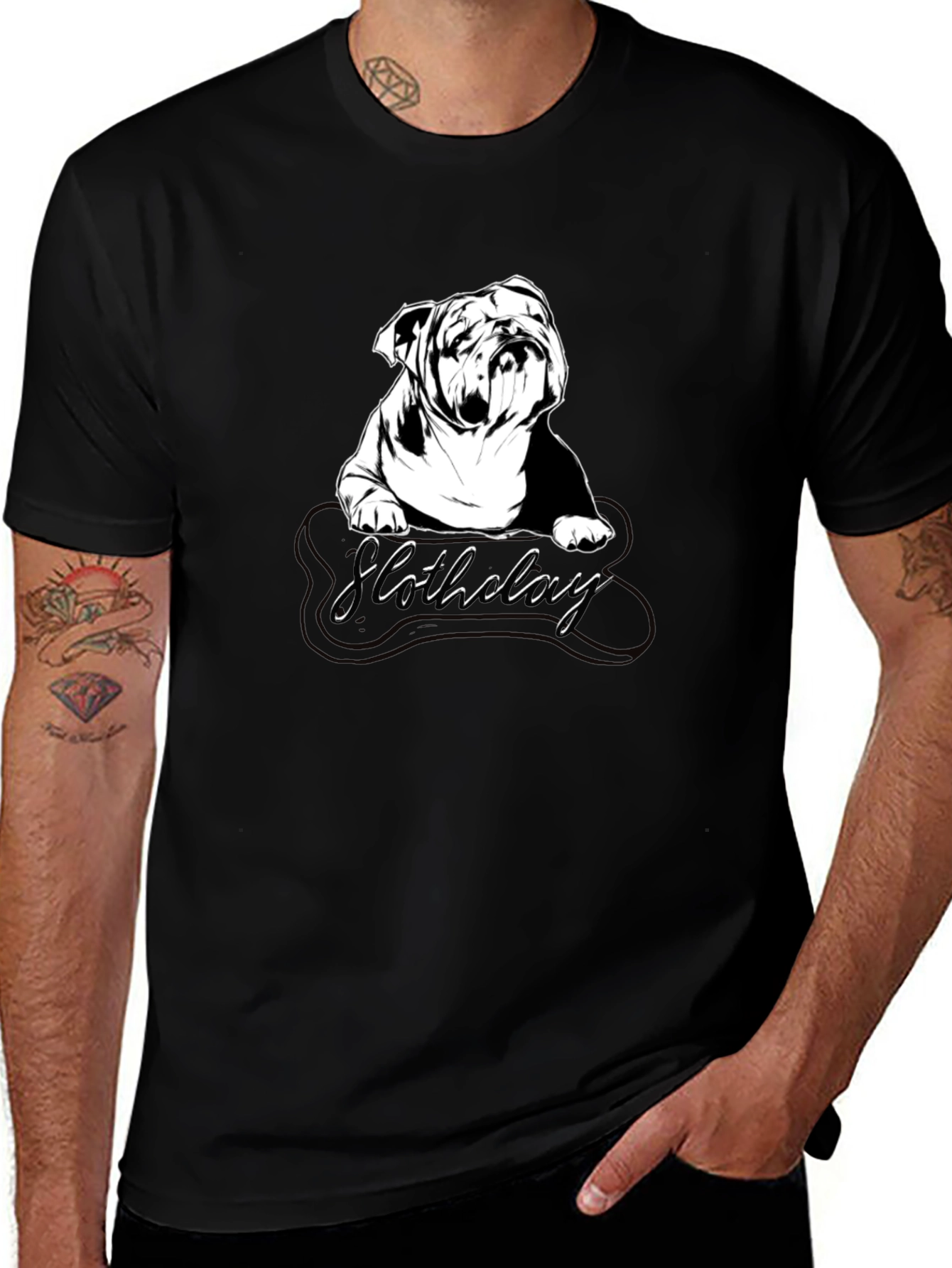 Bulldog Slothdolay Graphic Black T-Shirt