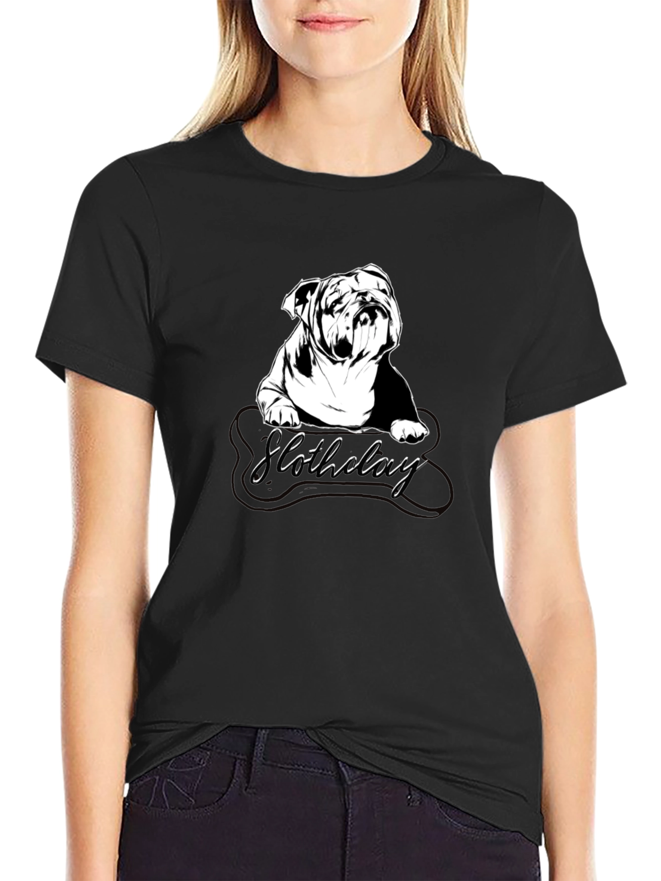 Bulldog Slothdolay Graphic Black T-Shirt