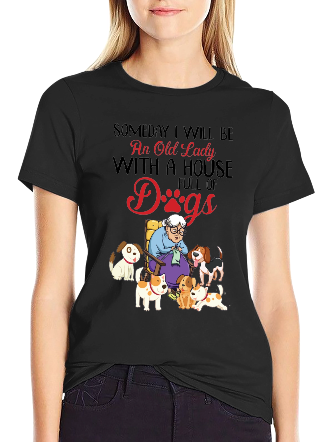 Old Lady With Dogs Graphic T-Shirt