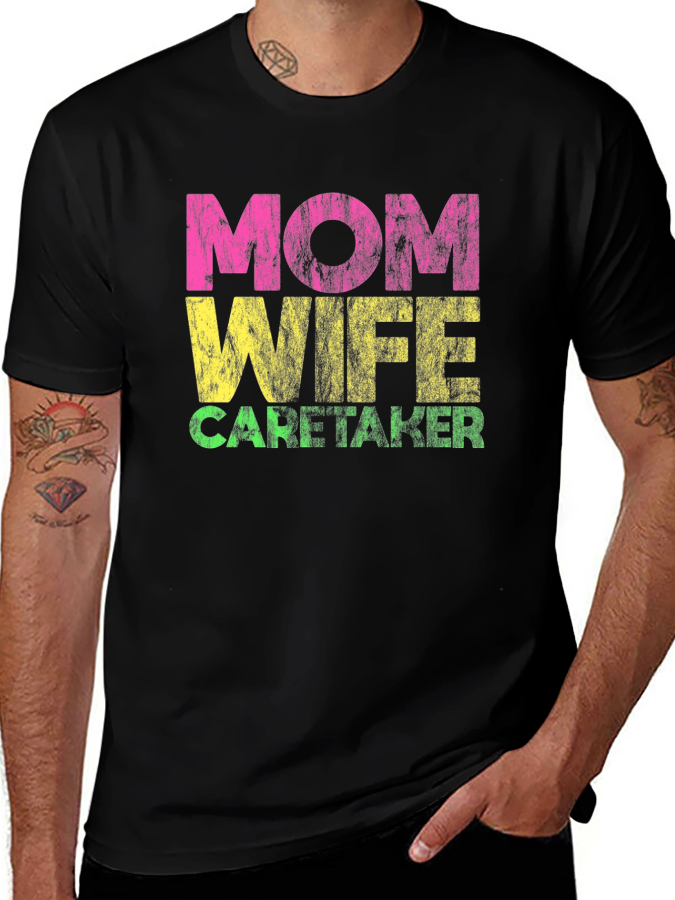 Mom Wife Caretaker Graphic Tee - Black