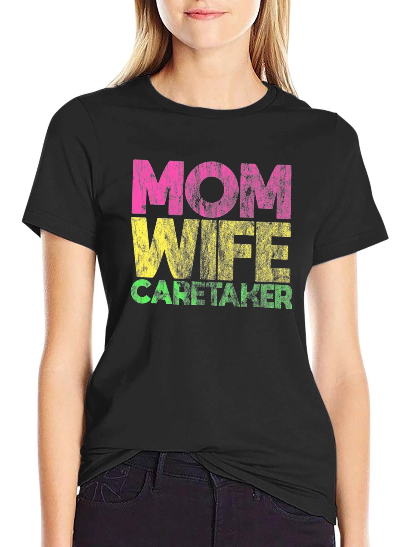 Mom Wife Caretaker Graphic Tee - Black
