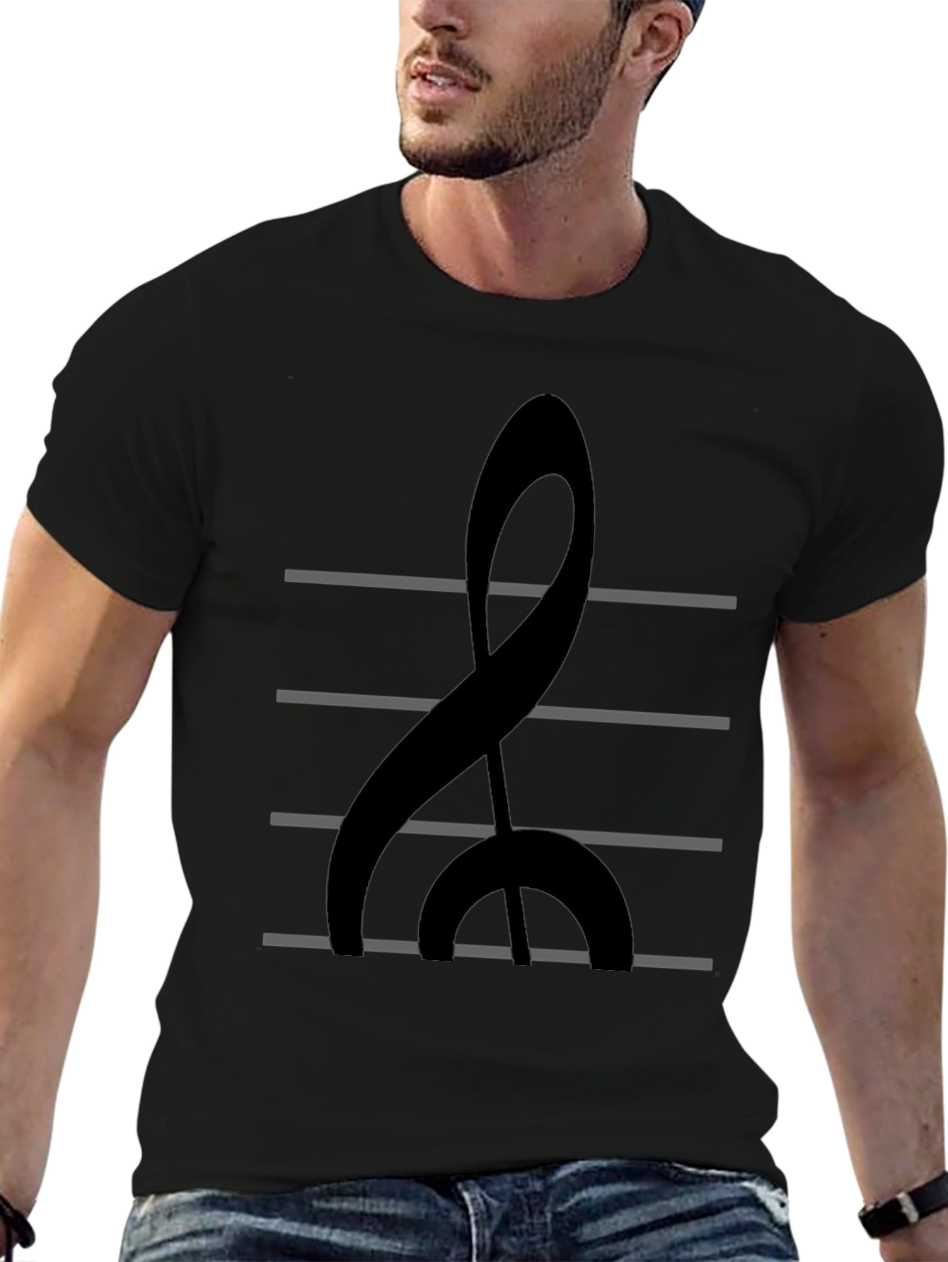 Musical Treble Clef Graphic Tee - Black Cotton Shirt