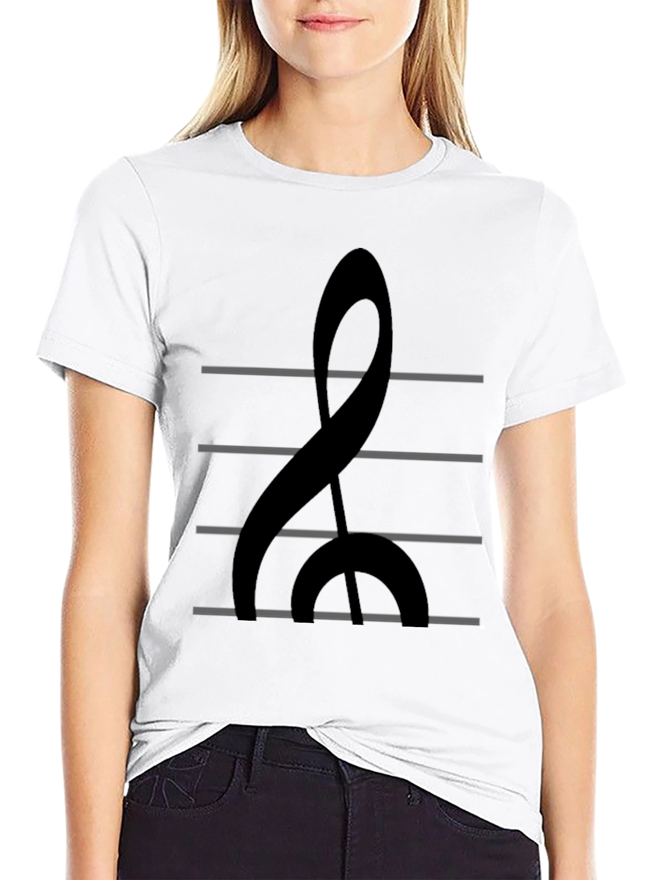 Musical Treble Clef Graphic Tee - Black Cotton Shirt