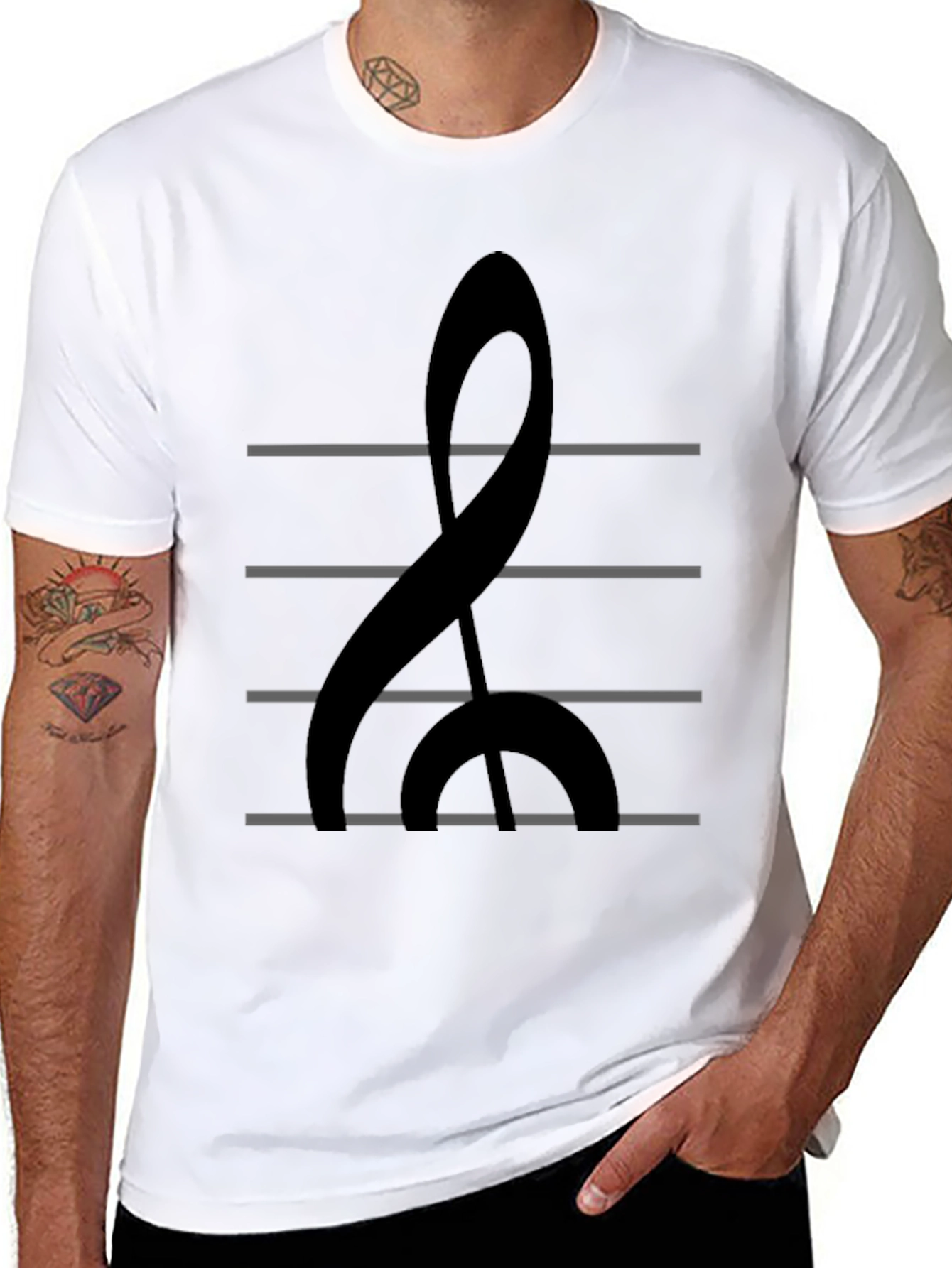 Musical Treble Clef Graphic Tee - Black Cotton Shirt
