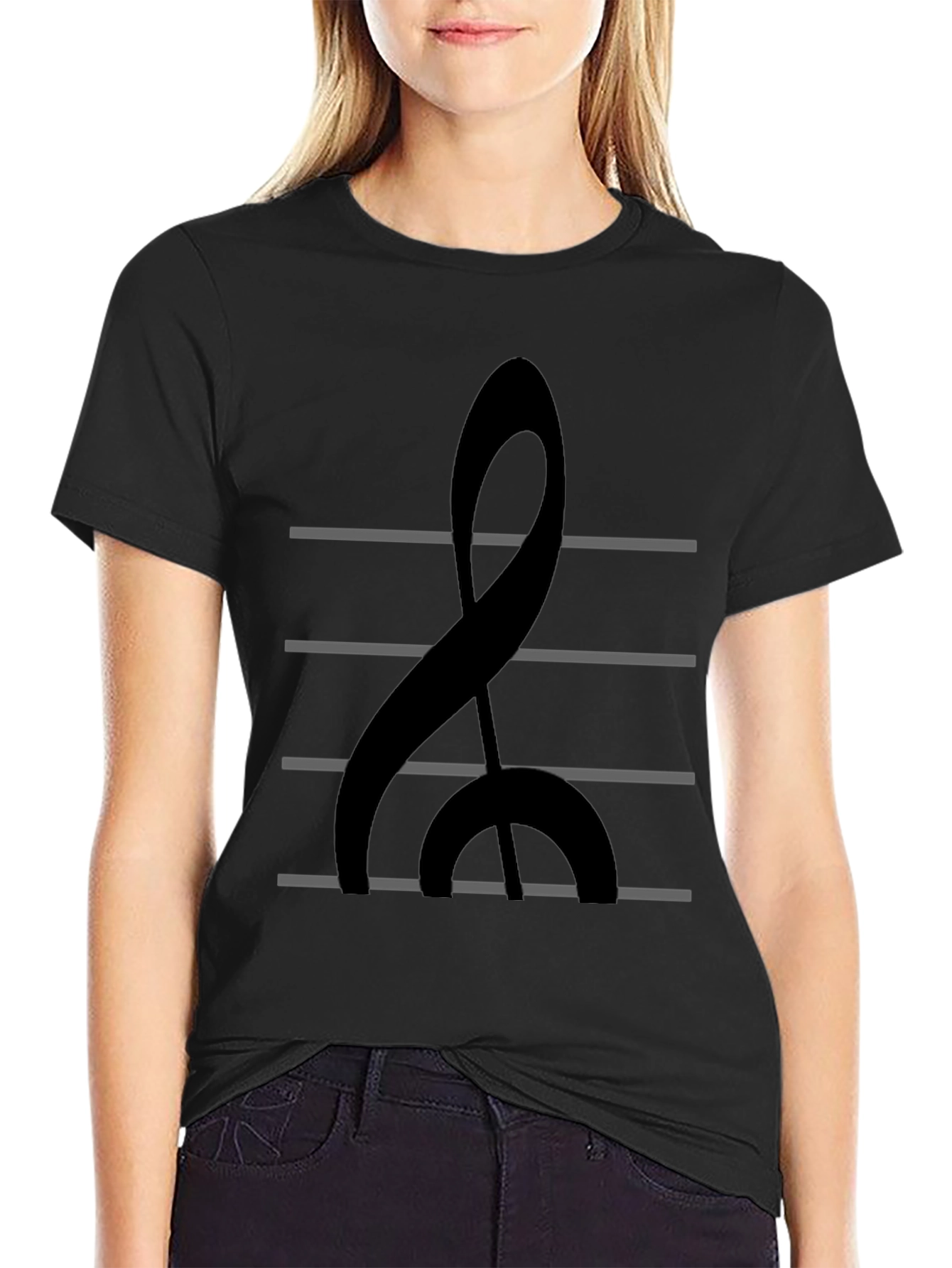 Musical Treble Clef Graphic Tee - Black Cotton Shirt