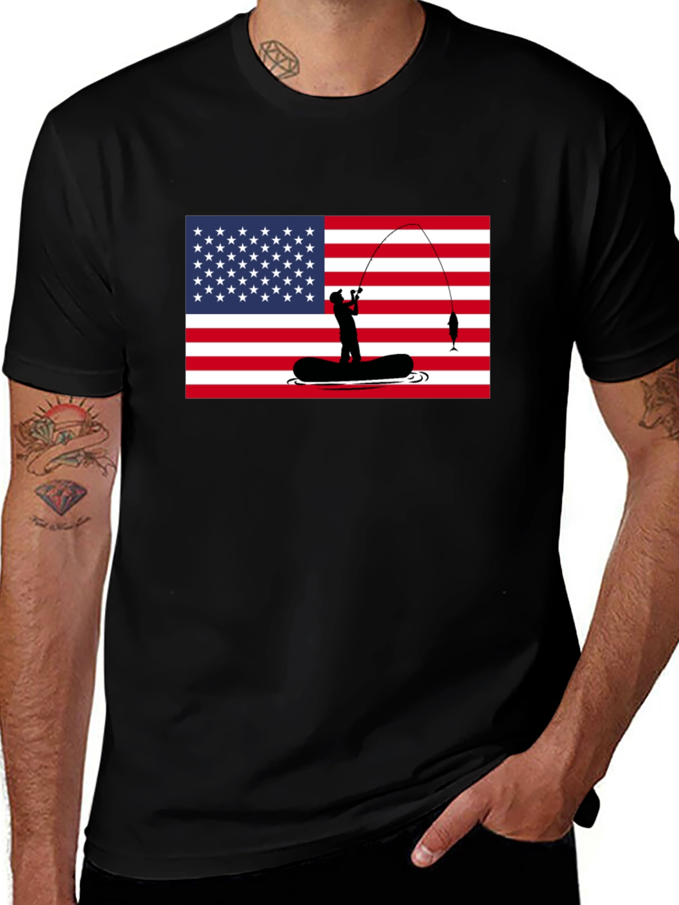 American Flag Fishing T-Shirt - Patriotic Angler