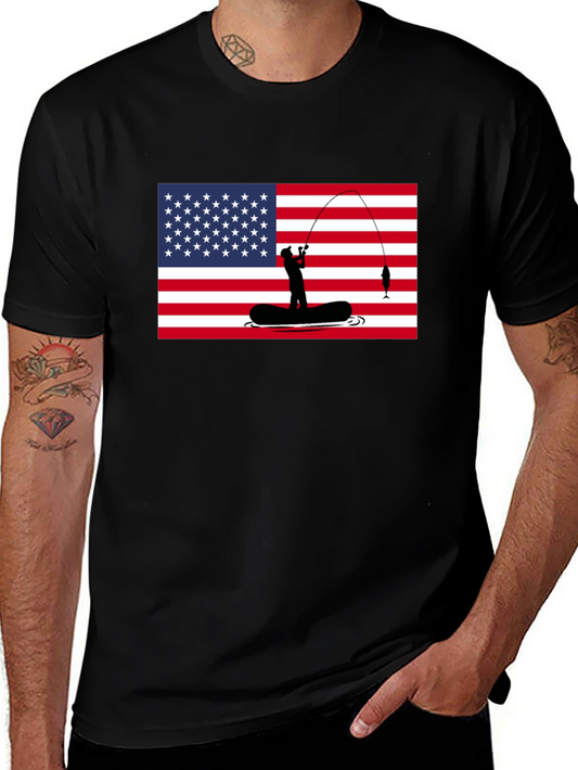 American Flag Fishing T-Shirt - Patriotic Angler