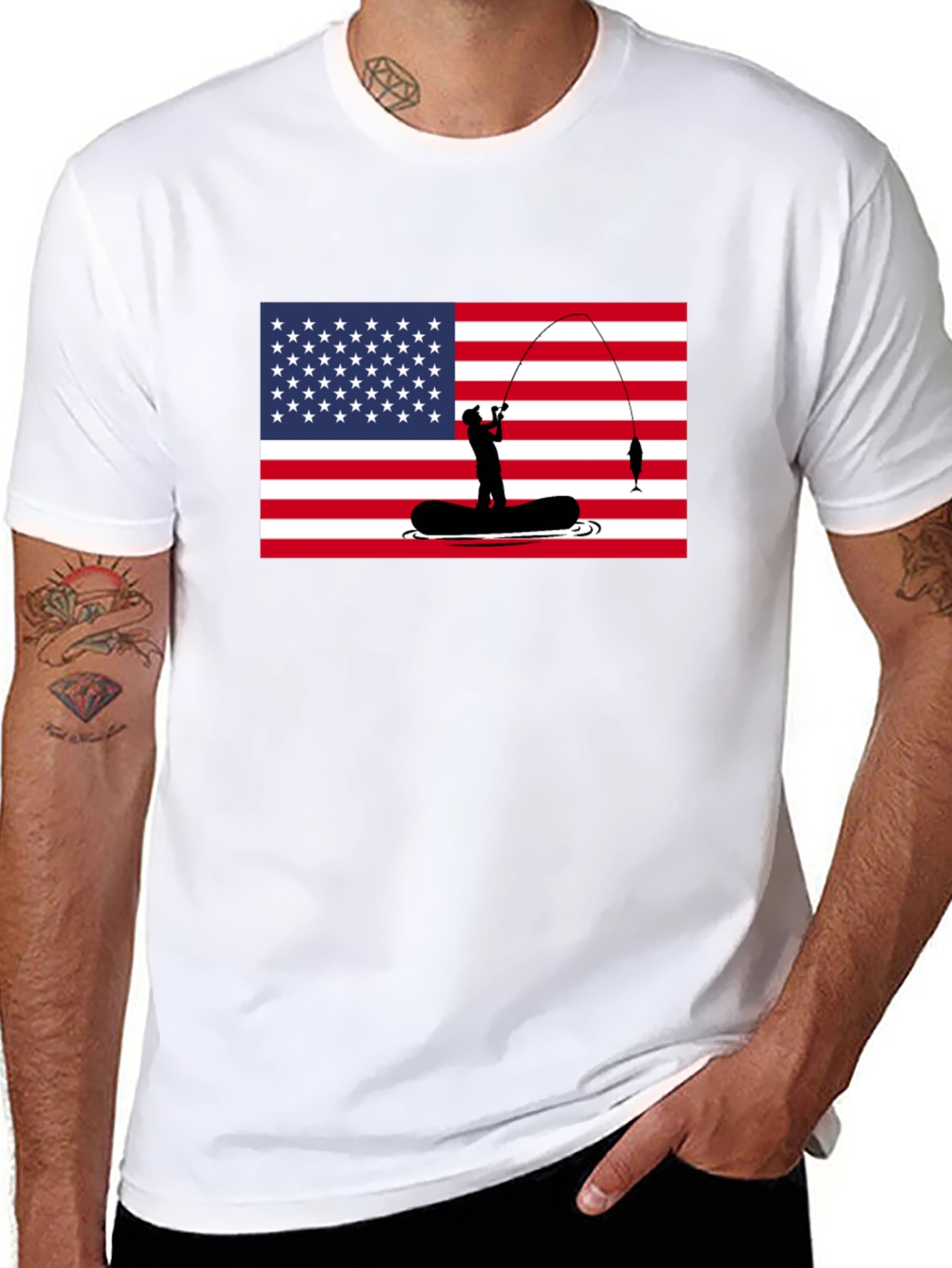 American Flag Fishing T-Shirt - Patriotic Angler
