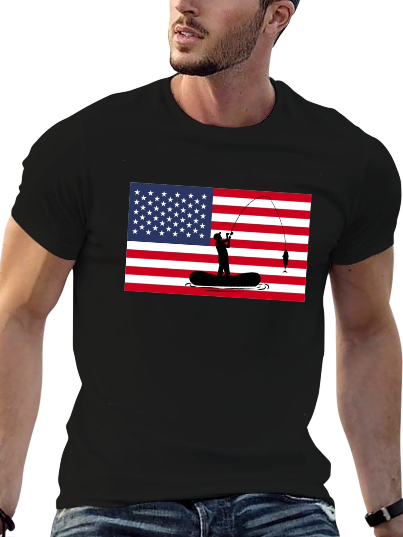 American Flag Fishing T-Shirt - Patriotic Angler