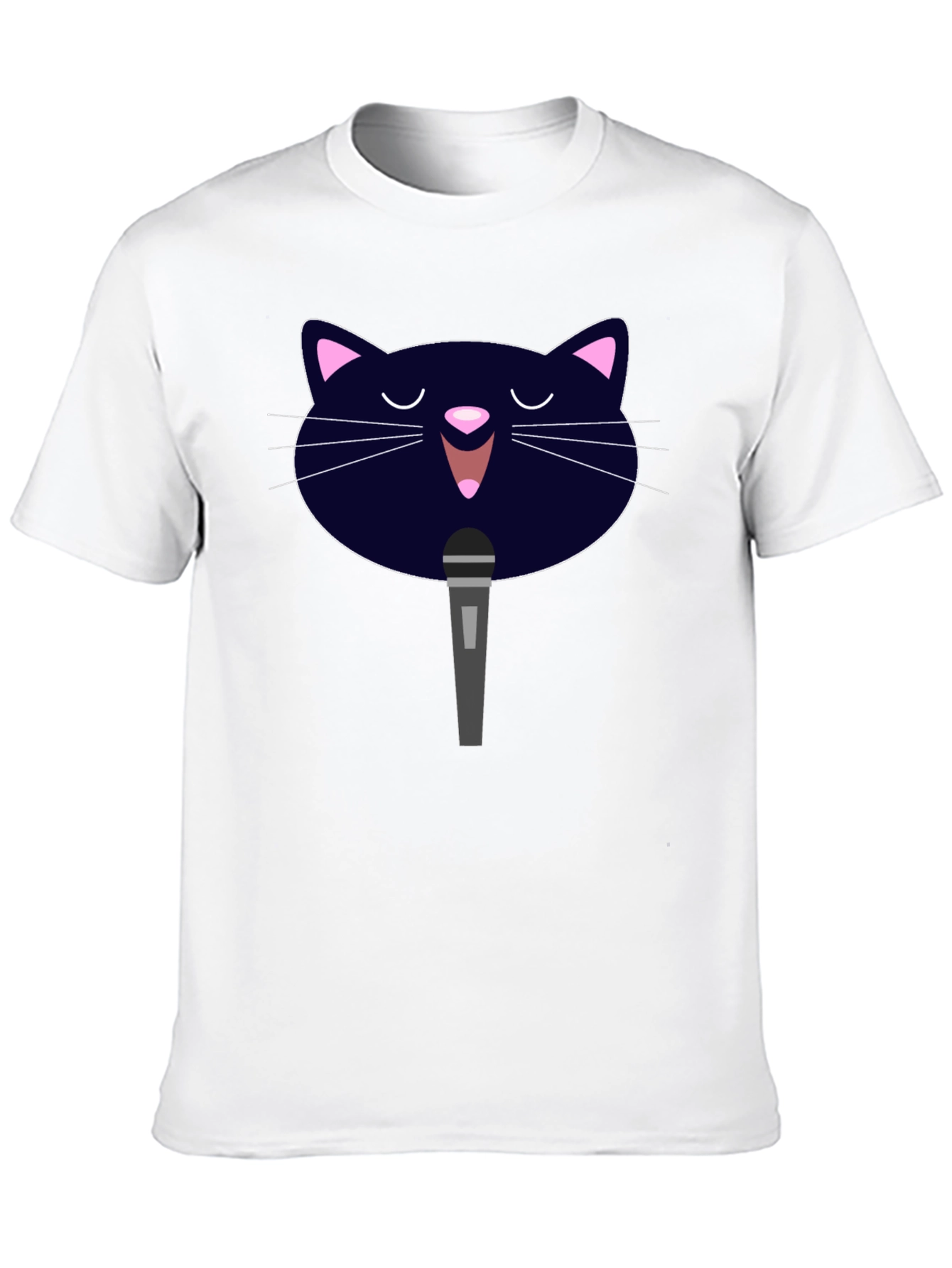 Karaoke Cat Graphic Tee - Black Cotton T-Shirt