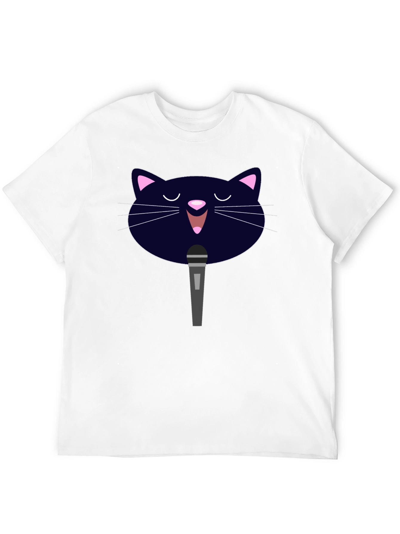 Karaoke Cat Graphic Tee - Black Cotton T-Shirt