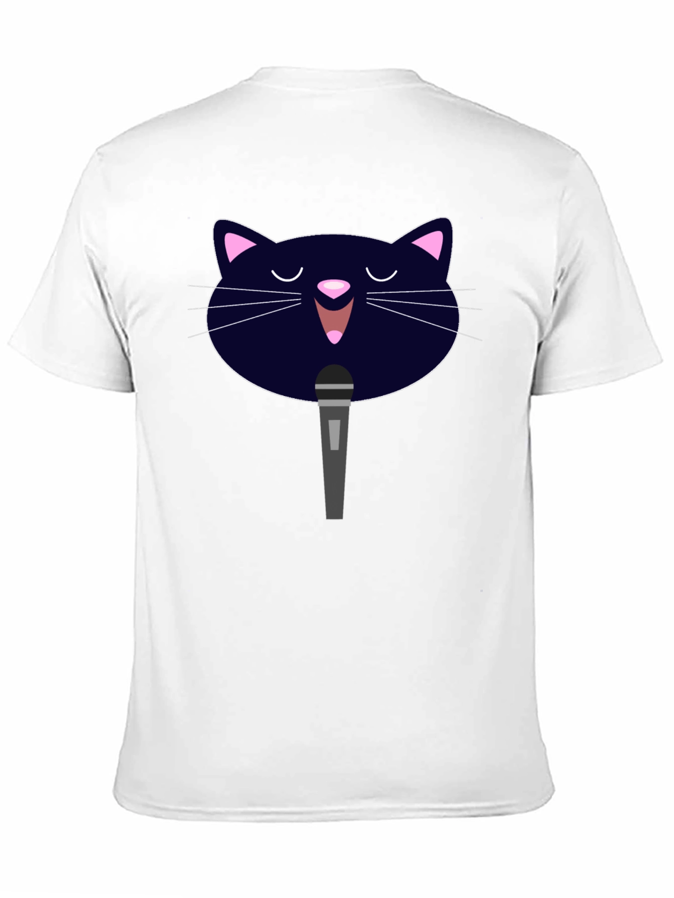 Karaoke Cat Graphic Tee - Black Cotton T-Shirt