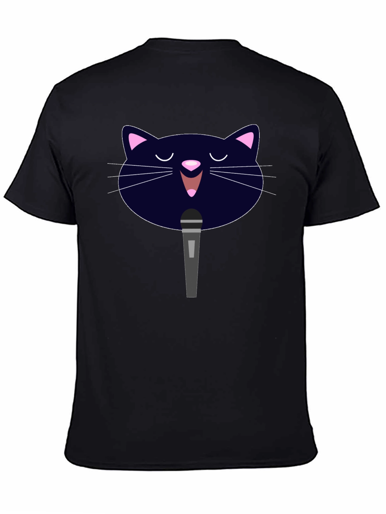 Karaoke Cat Graphic Tee - Black Cotton T-Shirt