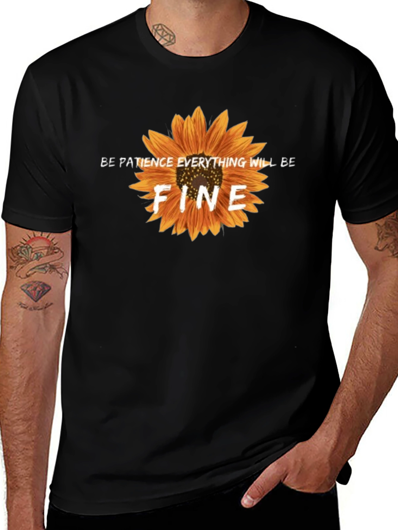 Be Patience Sunflower Black Graphic T-Shirt