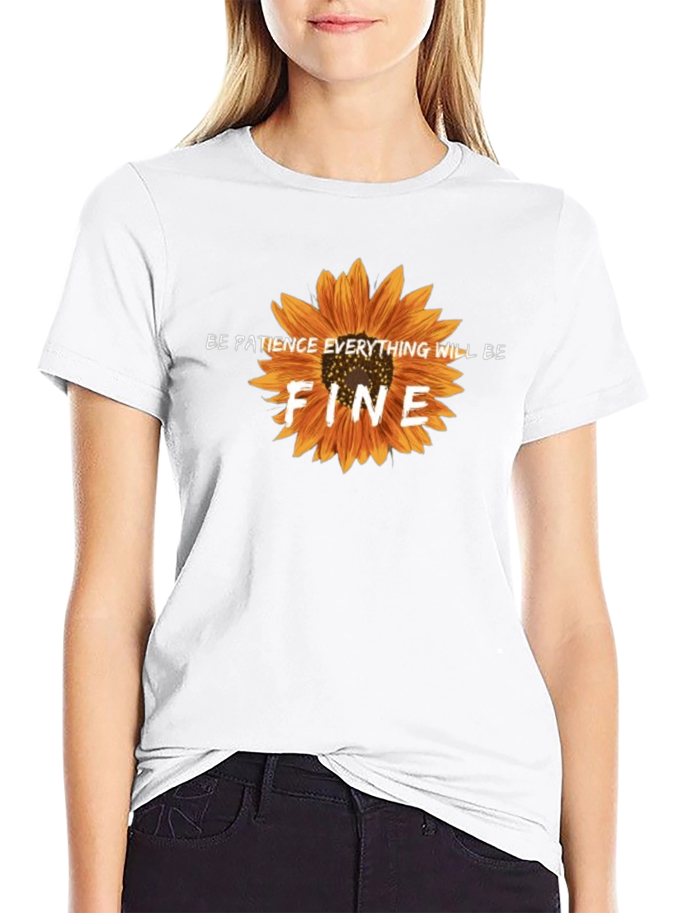 Be Patience Sunflower Black Graphic T-Shirt