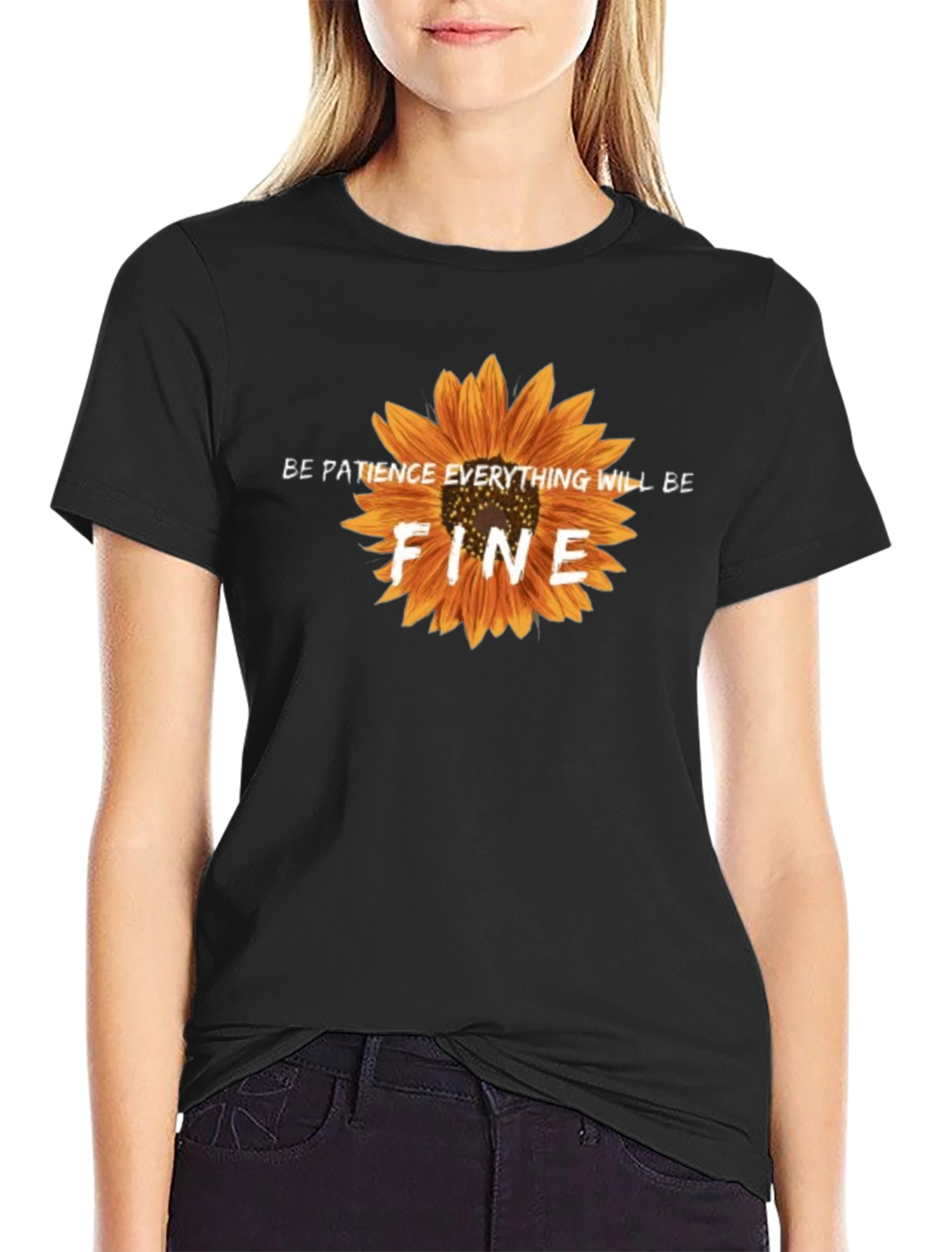 Be Patience Sunflower Black Graphic T-Shirt