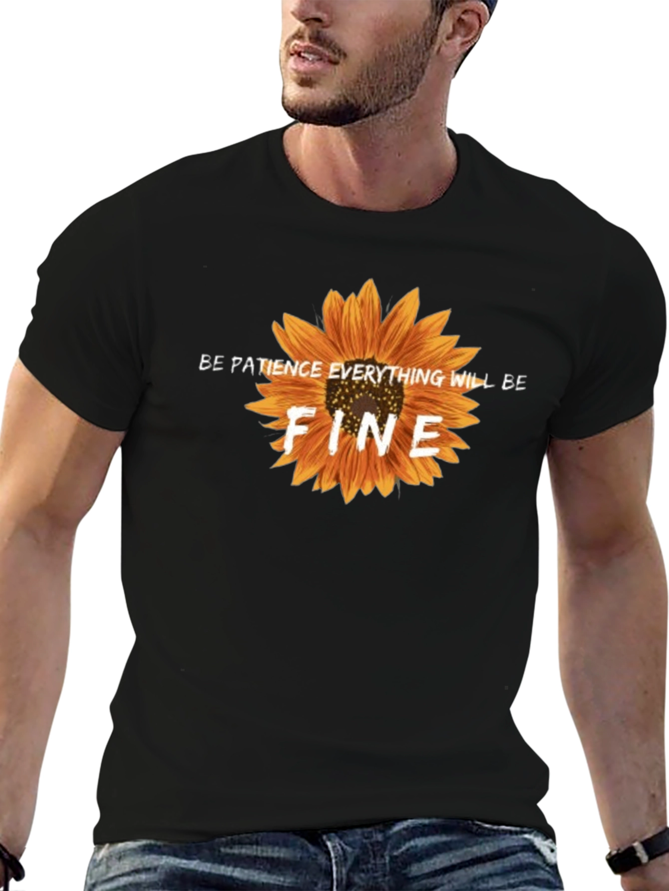 Be Patience Sunflower Black Graphic T-Shirt