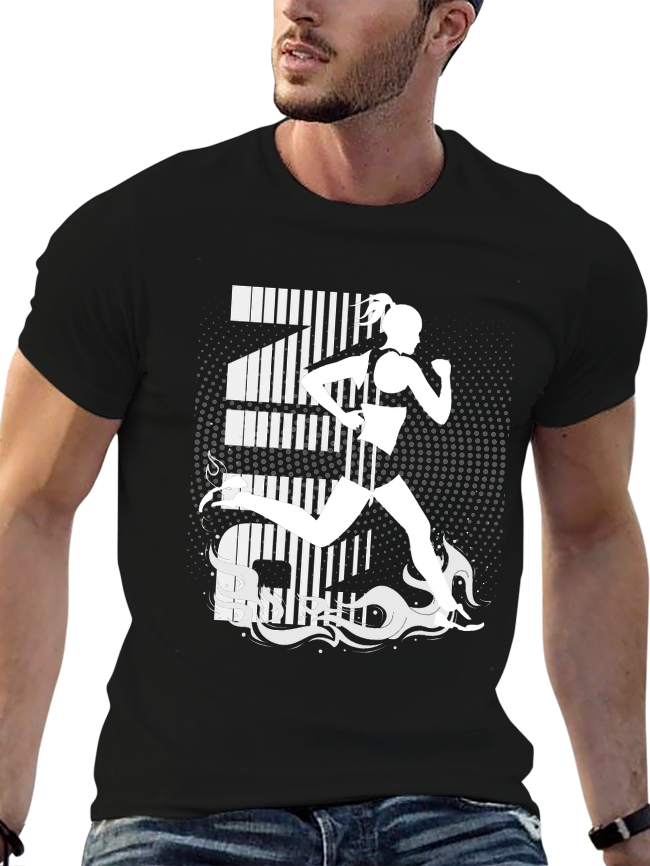 Runner Graphic Tee - Black Cotton T-Shirt