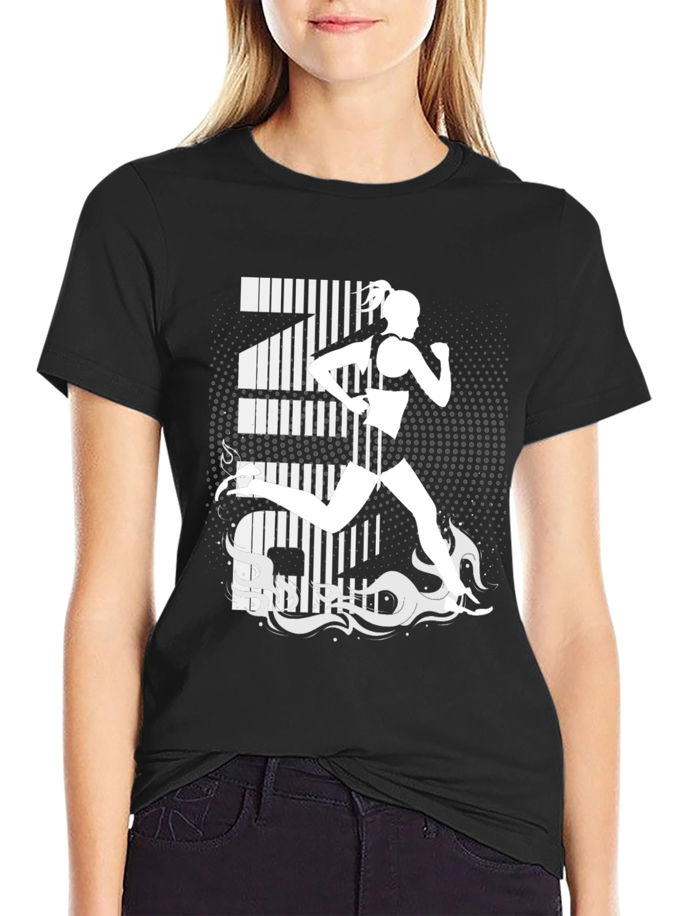 Runner Graphic Tee - Black Cotton T-Shirt