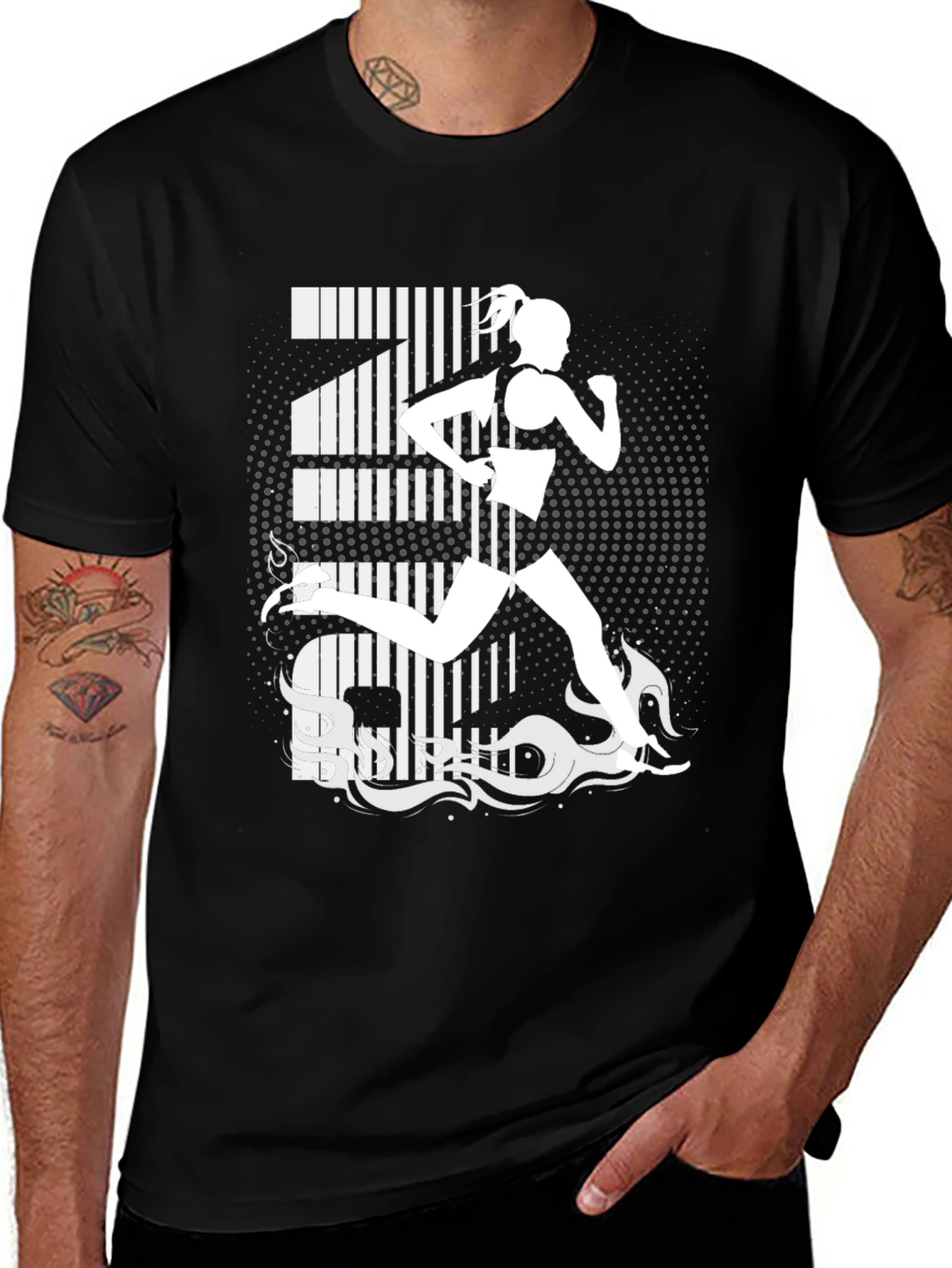 Runner Graphic Tee - Black Cotton T-Shirt