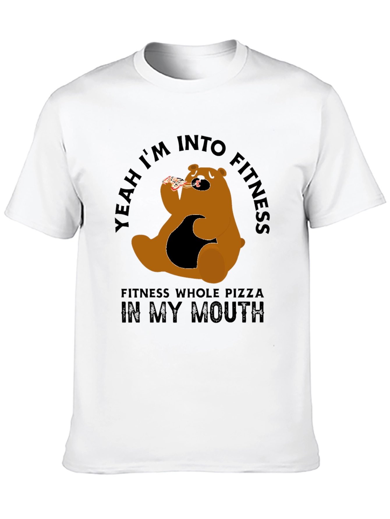 Funny Pizza Bear Fitness T-Shirt - Casual Graphic Tee