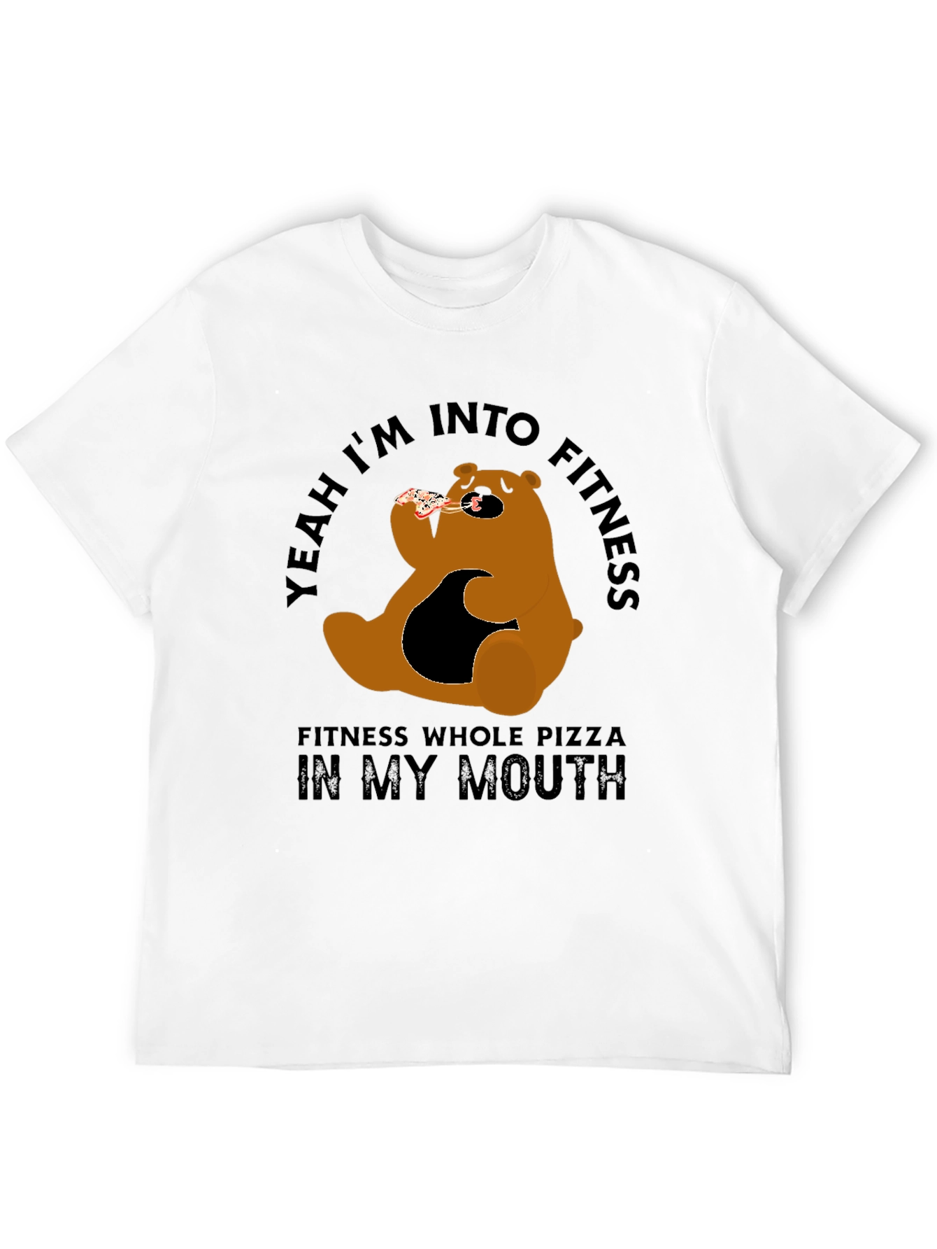 Funny Pizza Bear Fitness T-Shirt - Casual Graphic Tee