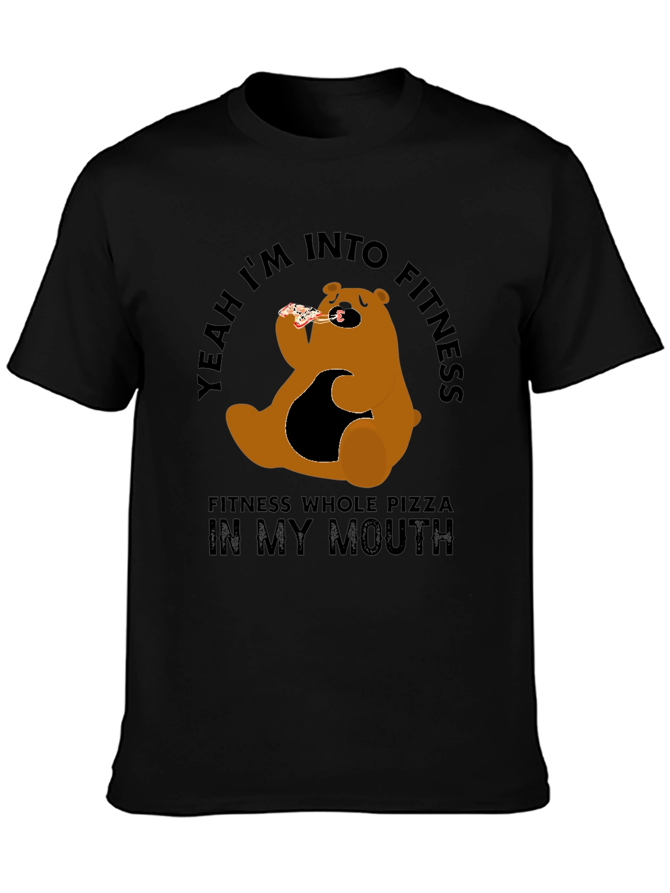 Funny Pizza Bear Fitness T-Shirt - Casual Graphic Tee