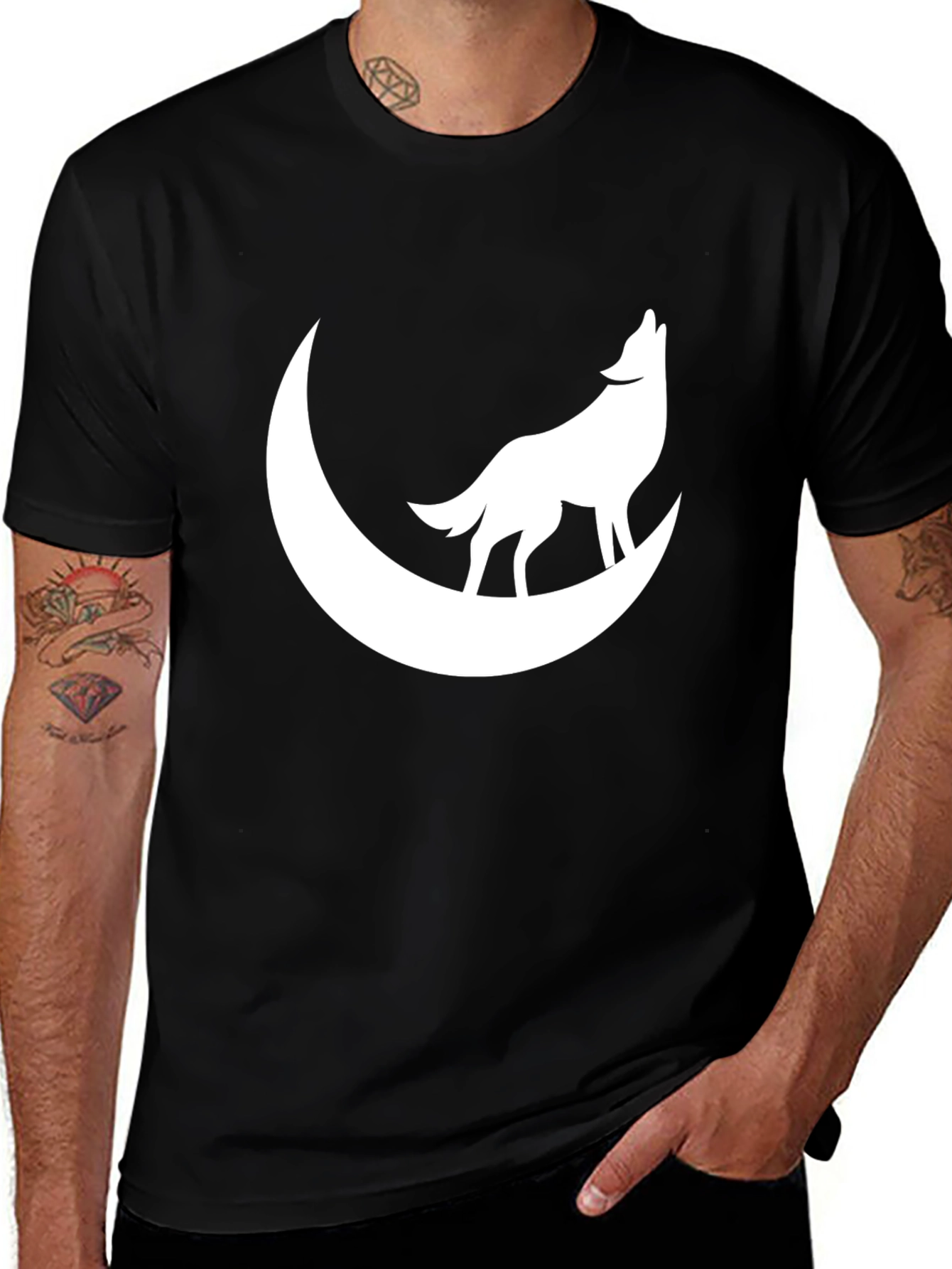 Wolf Howling at Moon Graphic T-Shirt - Black