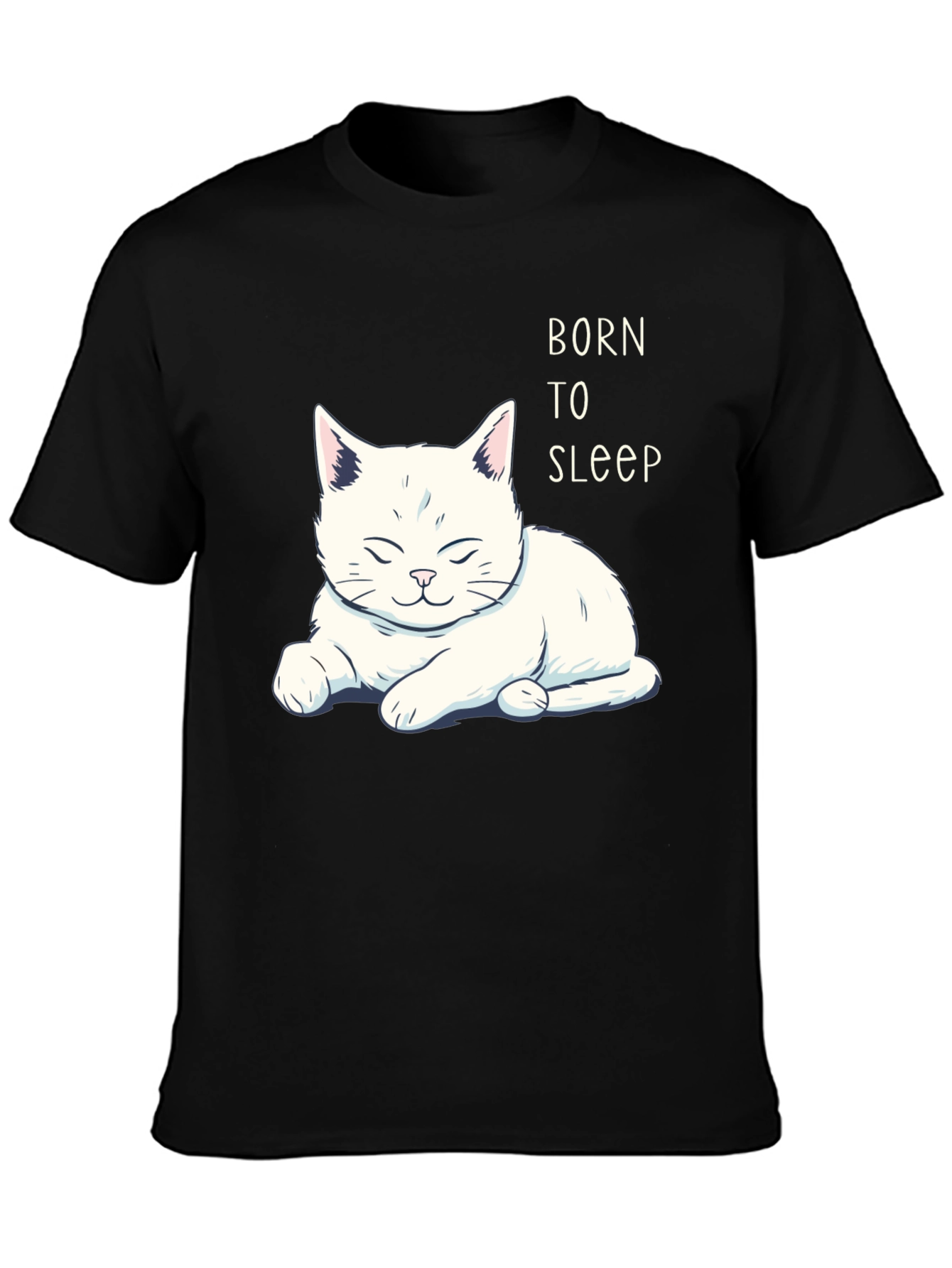 Born to Sleep Cat Graphic T-Shirt - Black
