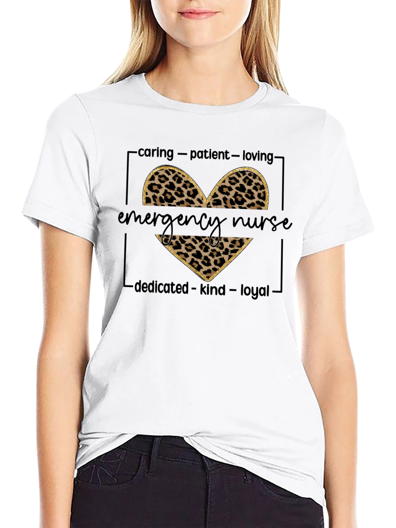 Emergency Nurse Leopard Print Heart T-Shirt