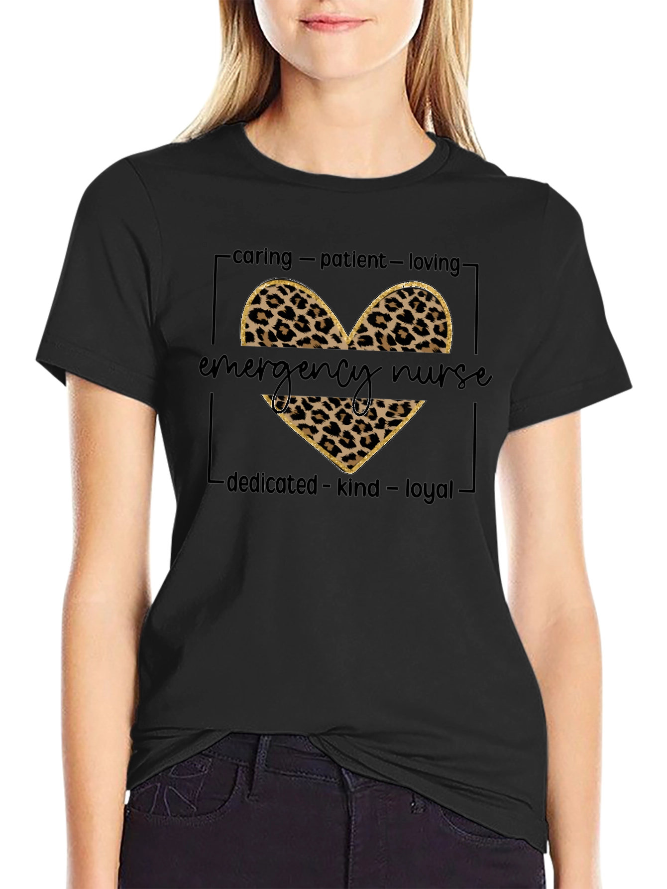 Emergency Nurse Leopard Print Heart T-Shirt