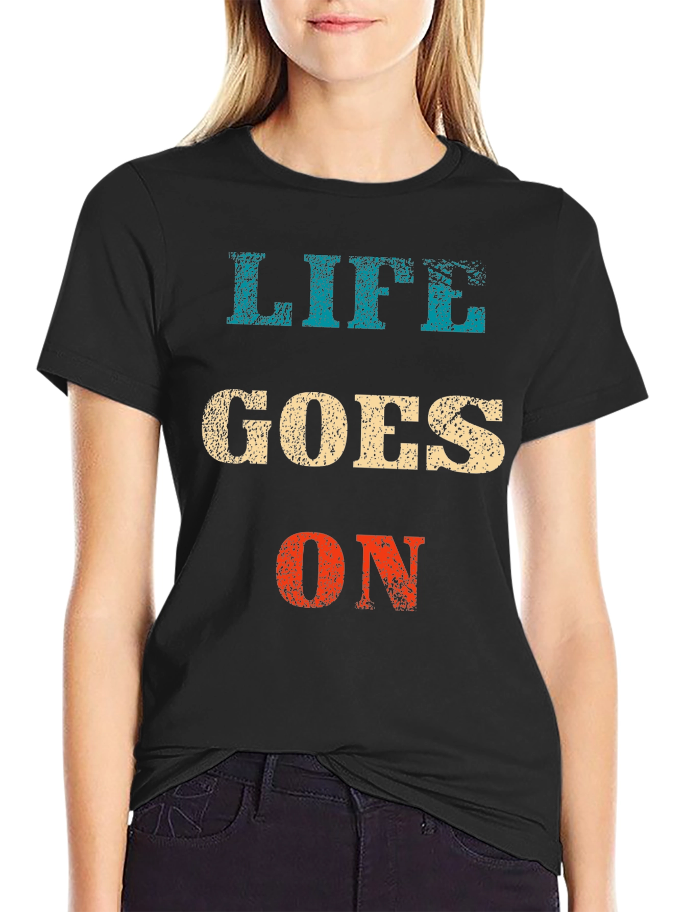 Life Goes On Graphic Tee - Black Casual T-Shirt