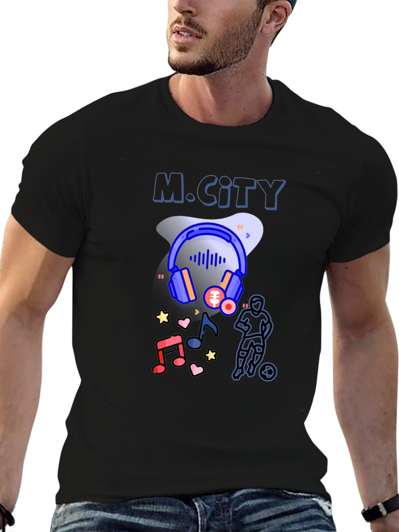 M.City Graphic Print Black T-Shirt
