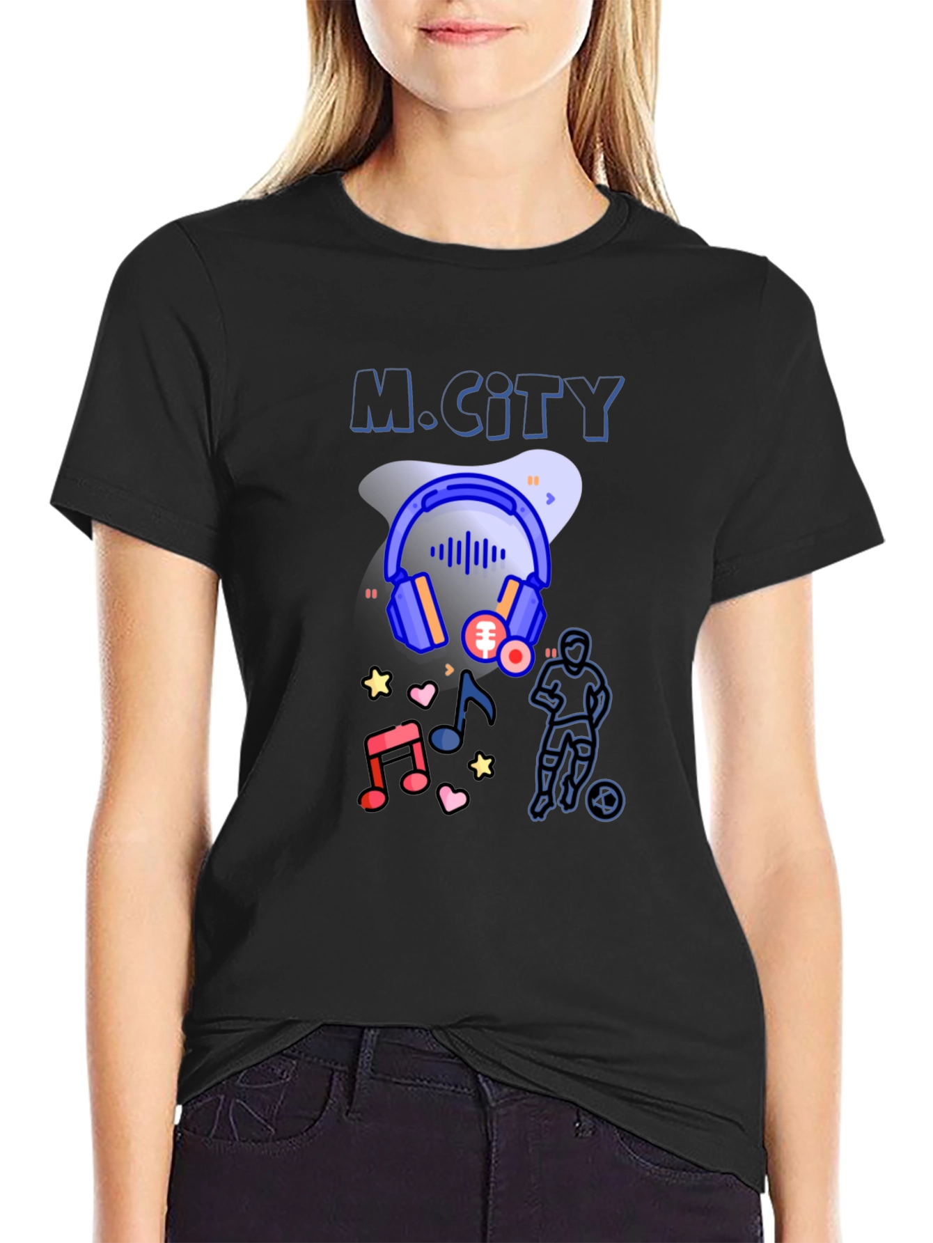 M.City Graphic Print Black T-Shirt