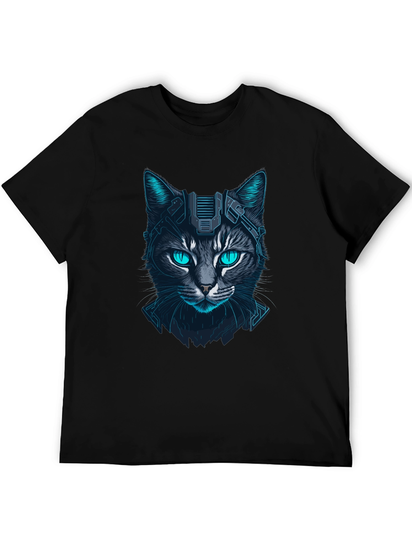 Cyberpunk Cat Graphic Tee - Futuristic Feline Design