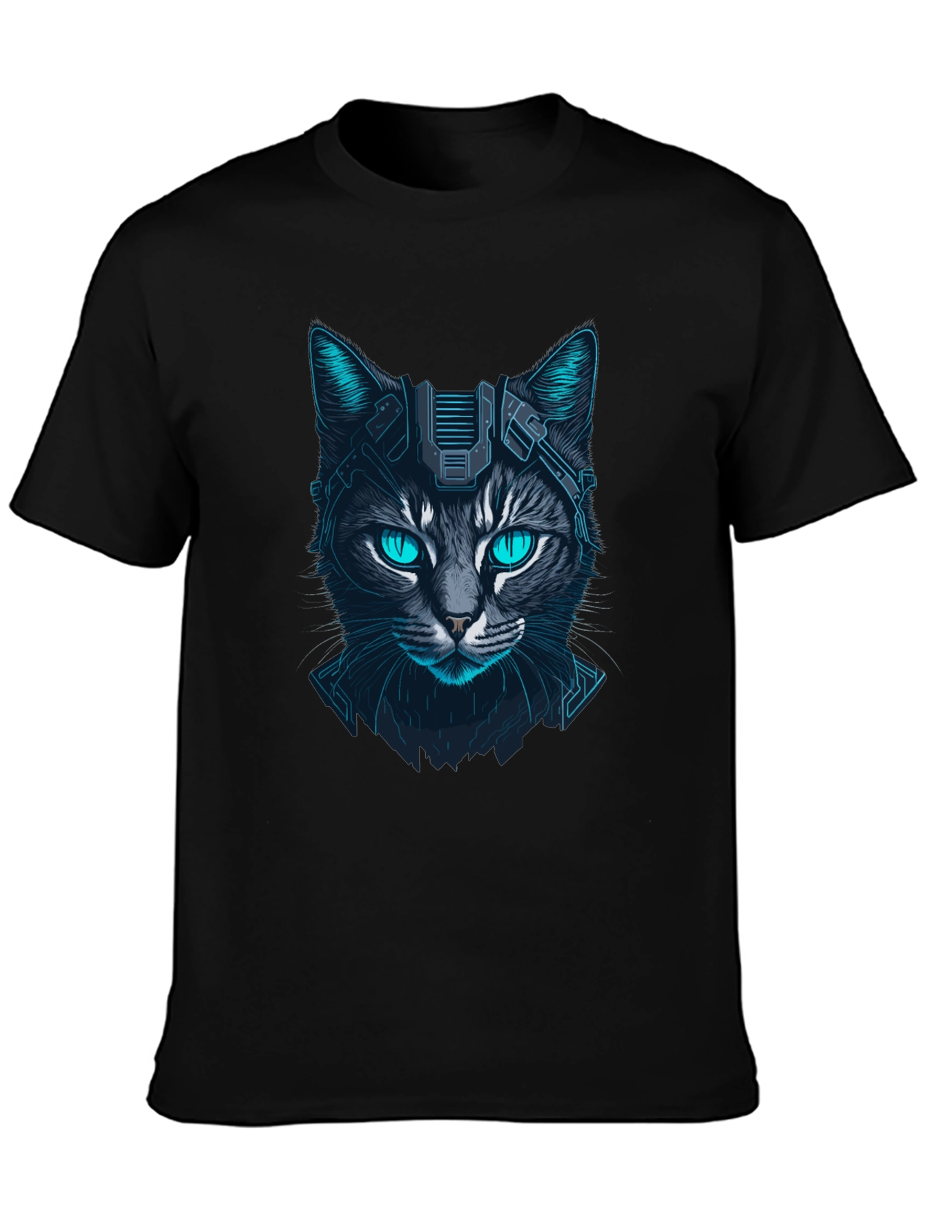 Cyberpunk Cat Graphic Tee - Futuristic Feline Design