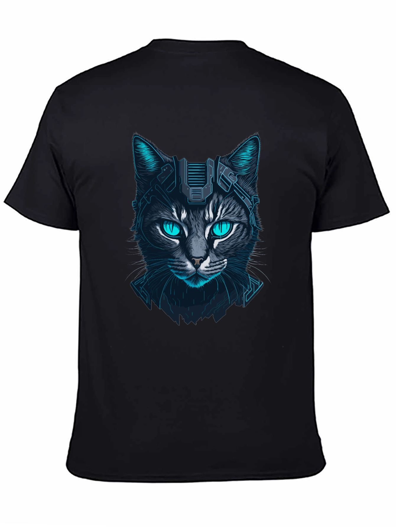 Cyberpunk Cat Graphic Tee - Futuristic Feline Design
