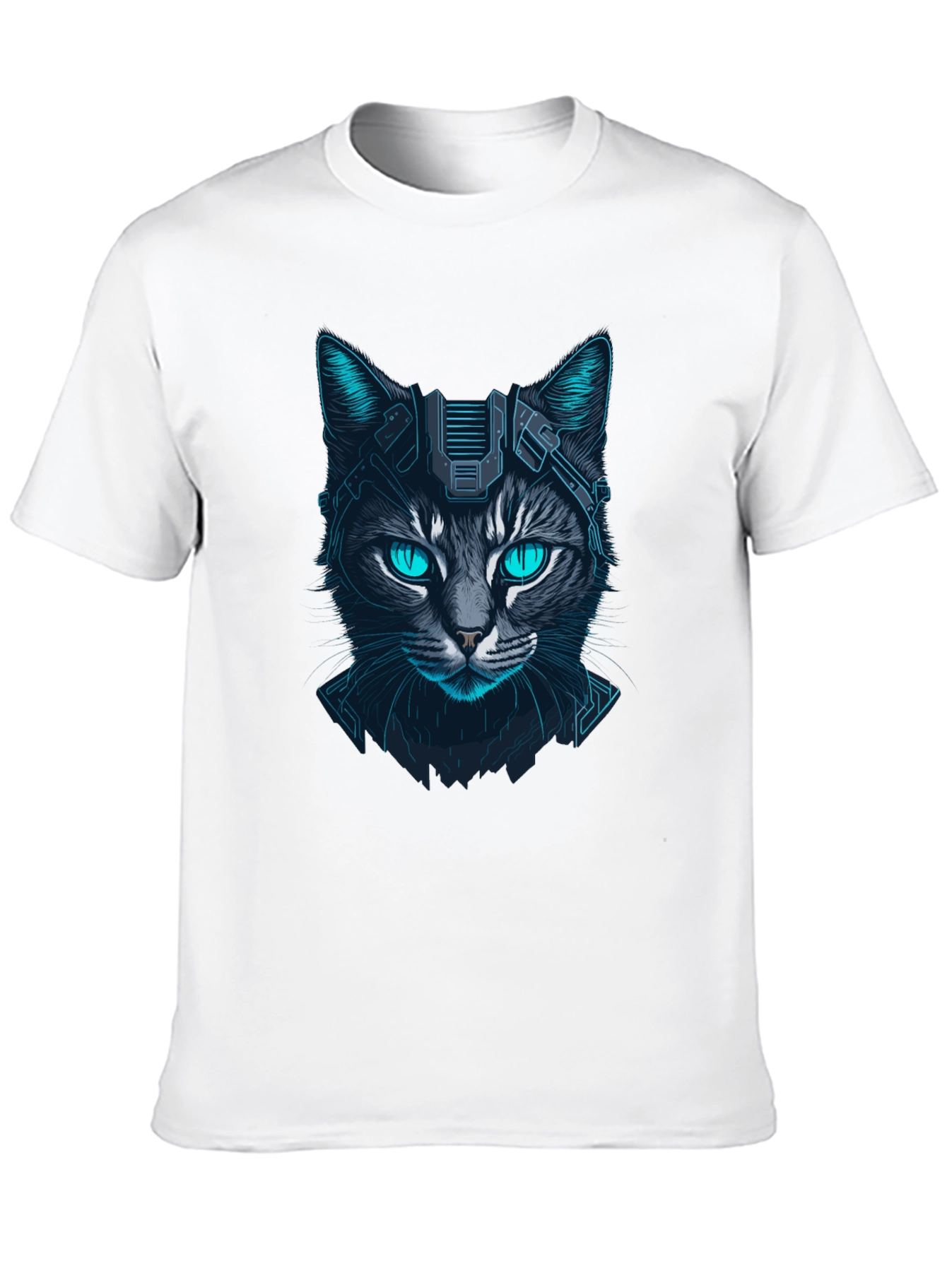 Cyberpunk Cat Graphic Tee - Futuristic Feline Design