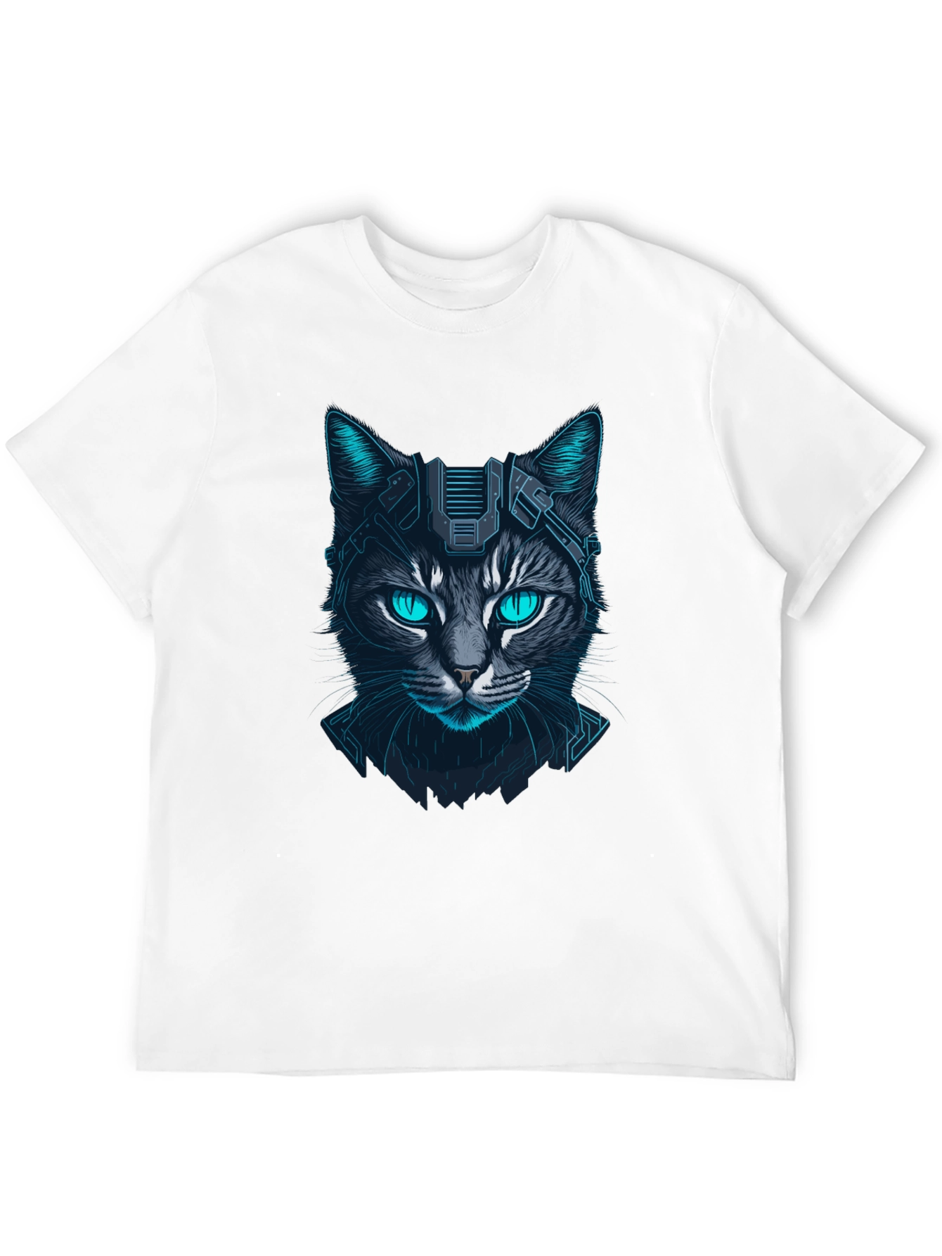 Cyberpunk Cat Graphic Tee - Futuristic Feline Design
