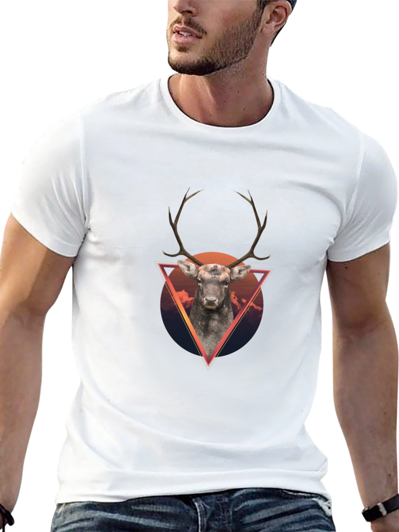 Geometric Deer Graphic Tee - Black