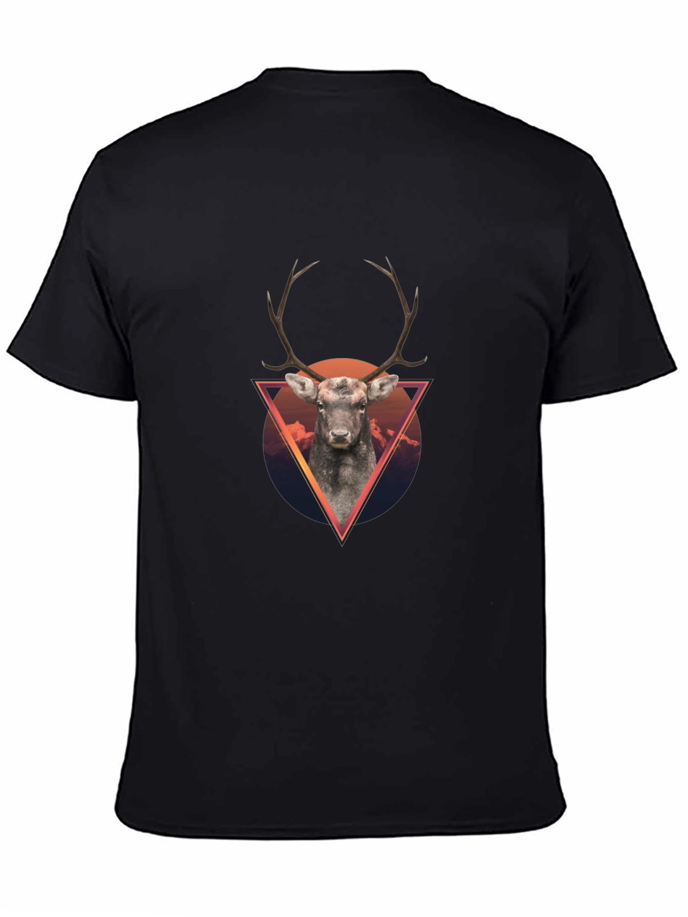 Geometric Deer Graphic Tee - Black