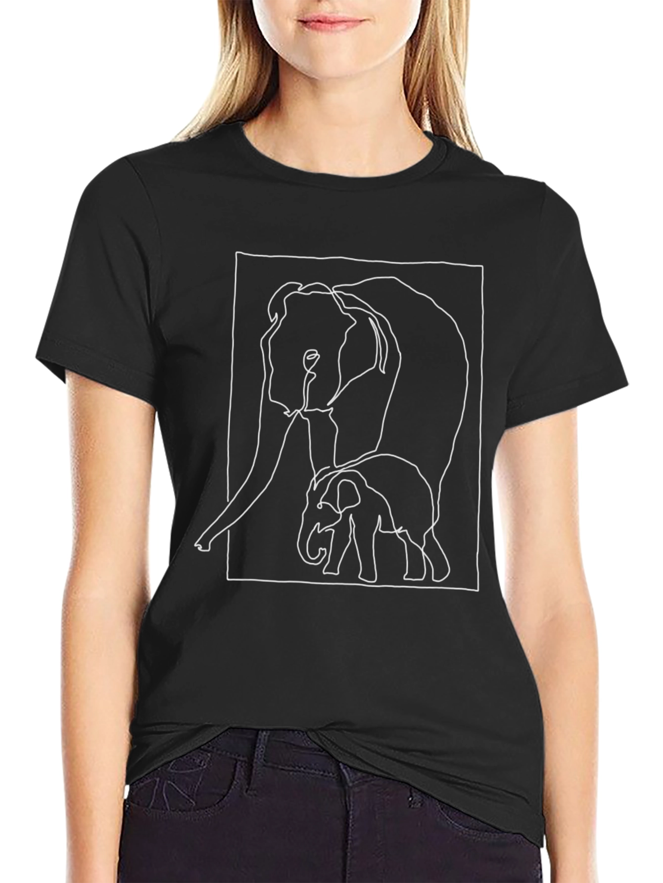 Elephant Outline Graphic T-Shirt