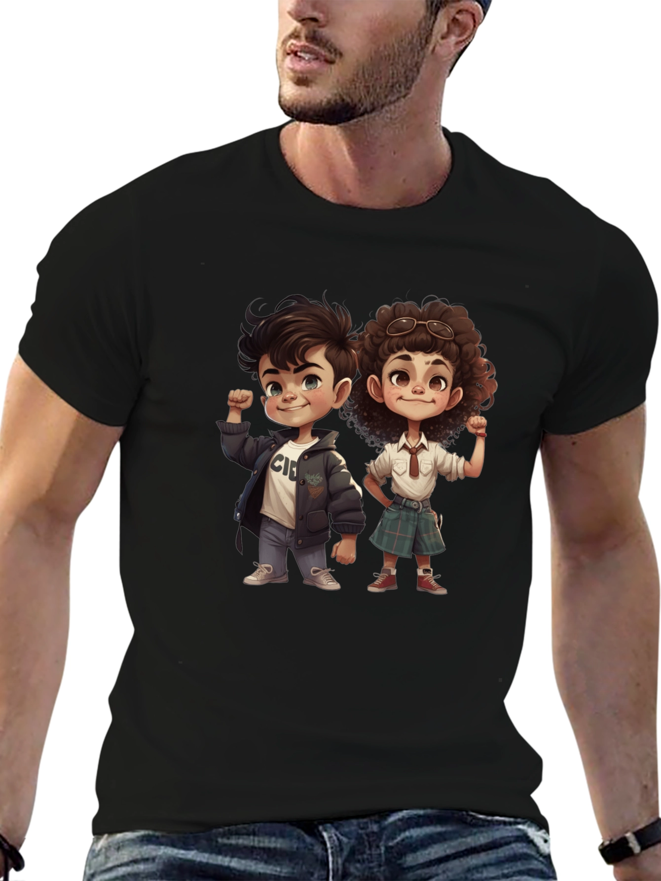 Cartoon Kids Graphic Tee - Black